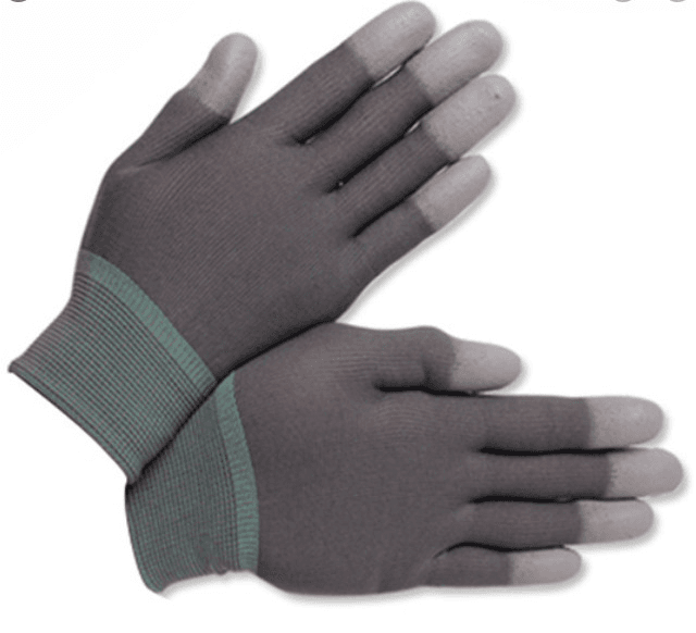 Găng tay sợi Polyester phủ PU ngón màu xám