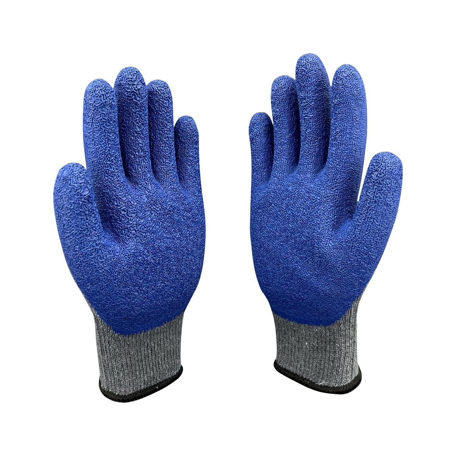 Găng tay sợi CVC Polyester phủ nếp nhăn màu xanh