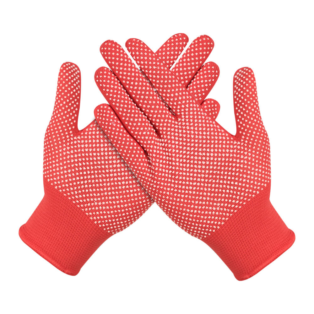 Găng tay sợi Polyester đỏ phủ hạt PVC trắng – Kim 13