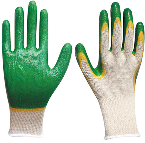 Găng tay sợi cotton phủ cao su 2 lớp vàng xanh