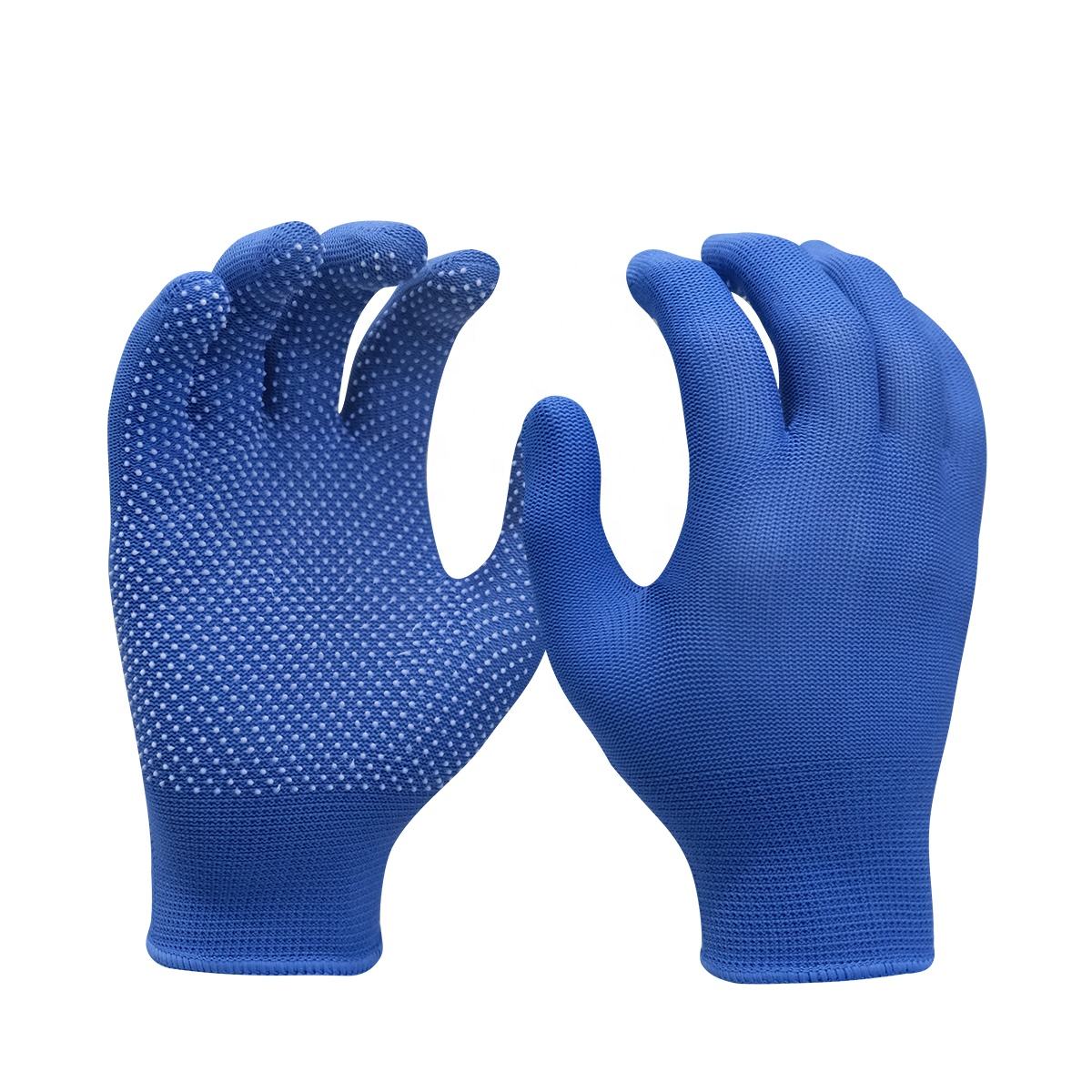 Găng tay sợi Polyester xanh phủ hạt PVC trắng – Kim 13