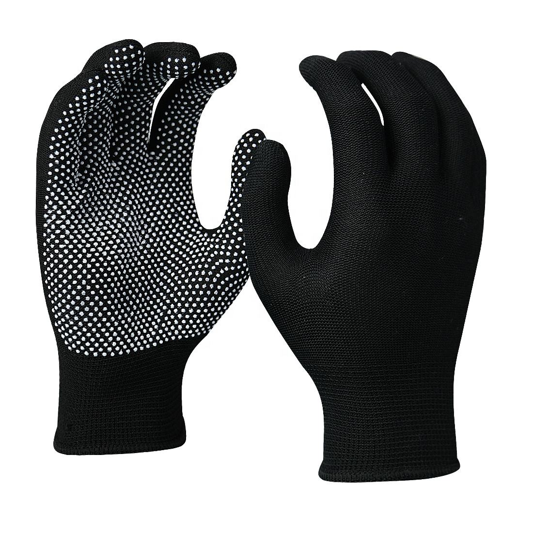 Găng tay sợi Polyester đen phủ hạt PVC trắng – Kim 13